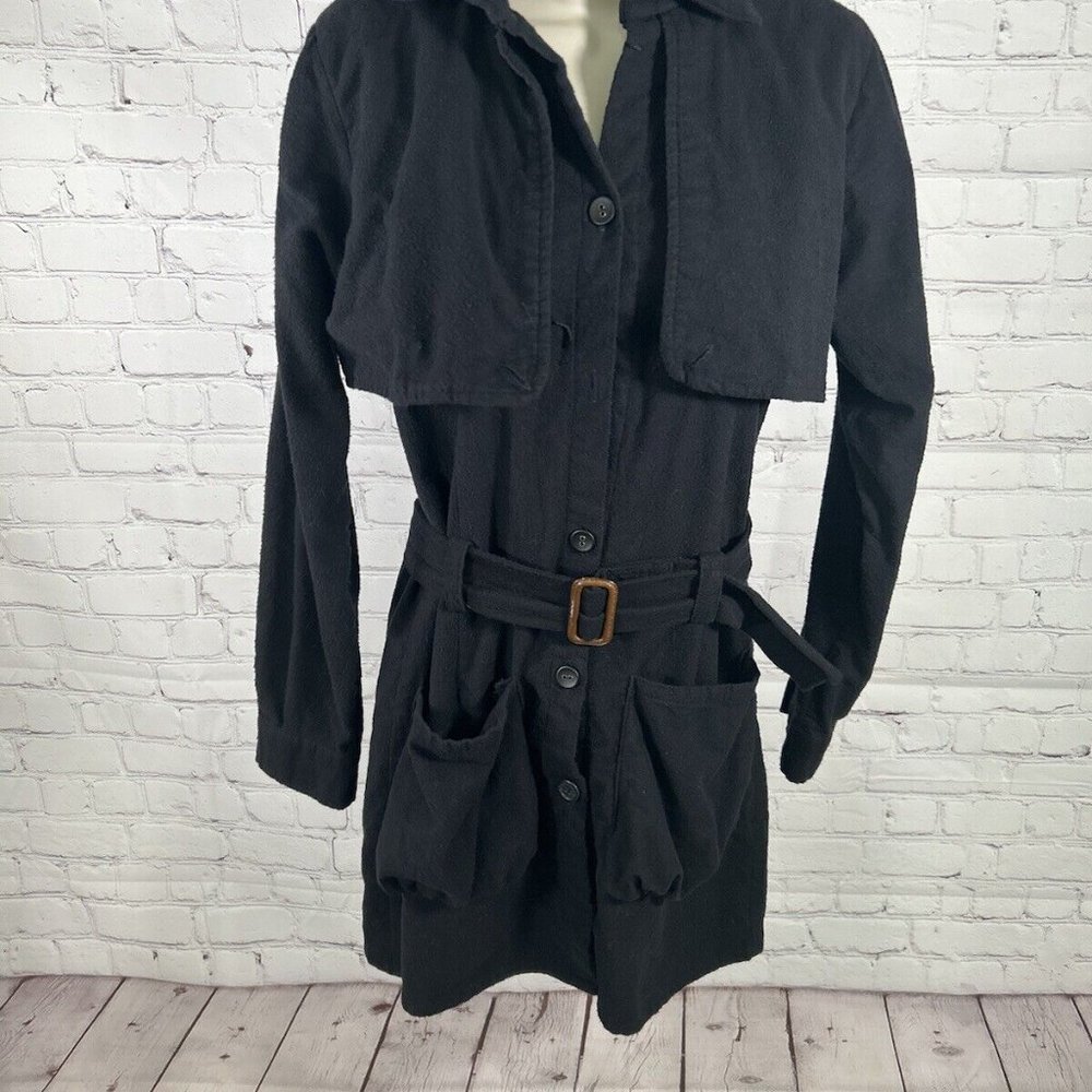 VTG Opening Ceremony Black Flannel Button Up Belted Lightweight Jacket Women’s S